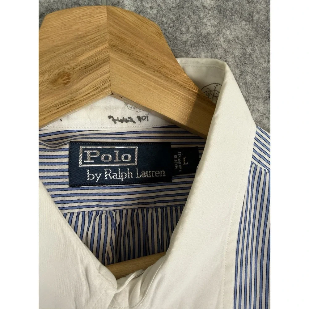 Vintage Polo Ralph Lauren Shirt Mens Large Striped NYC RL.CC Button Up Blue 90s